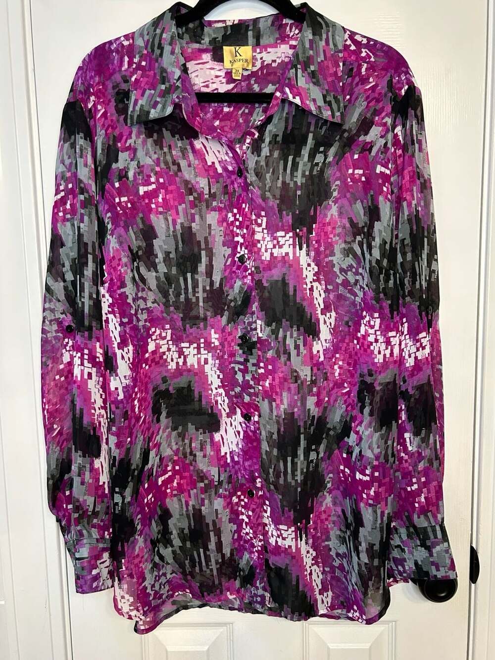 3X Kasper Women's Plus Size Geometric Abstract Print Statement Top